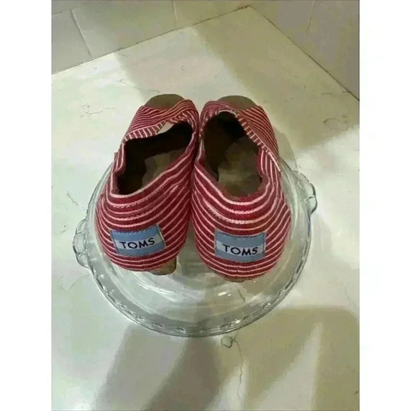 Women's Toms Heels Slip-on Wedges Peep Toe Canvas Red/White Stripes Size 6 - Picture 15 of 15